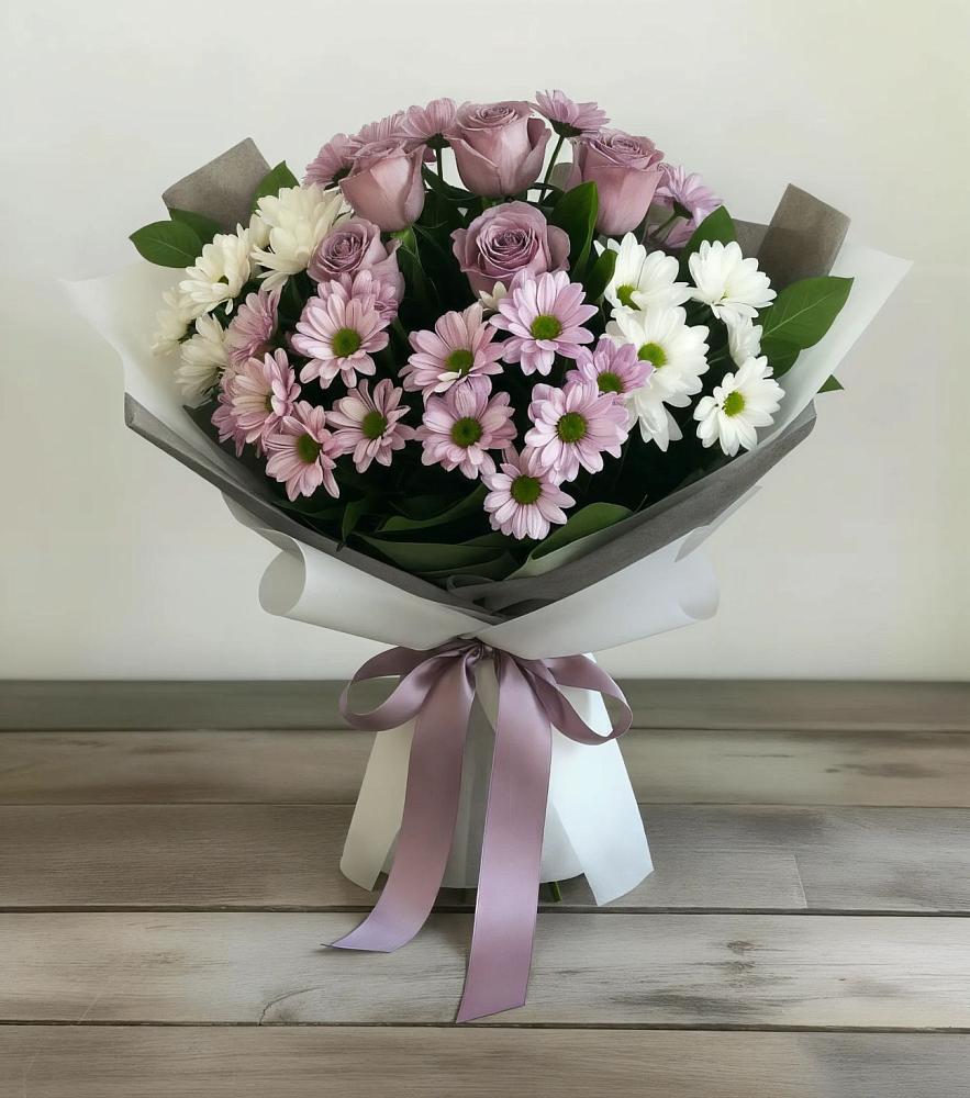 Букет цветов из: Хризантемы и Розы в Нижнее Казанище