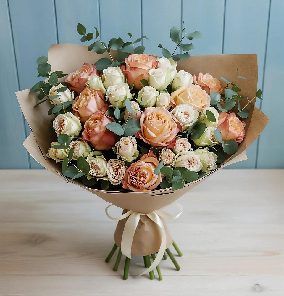 Букет цветов из: Альстромерии и Розы в Нижнее Казанище