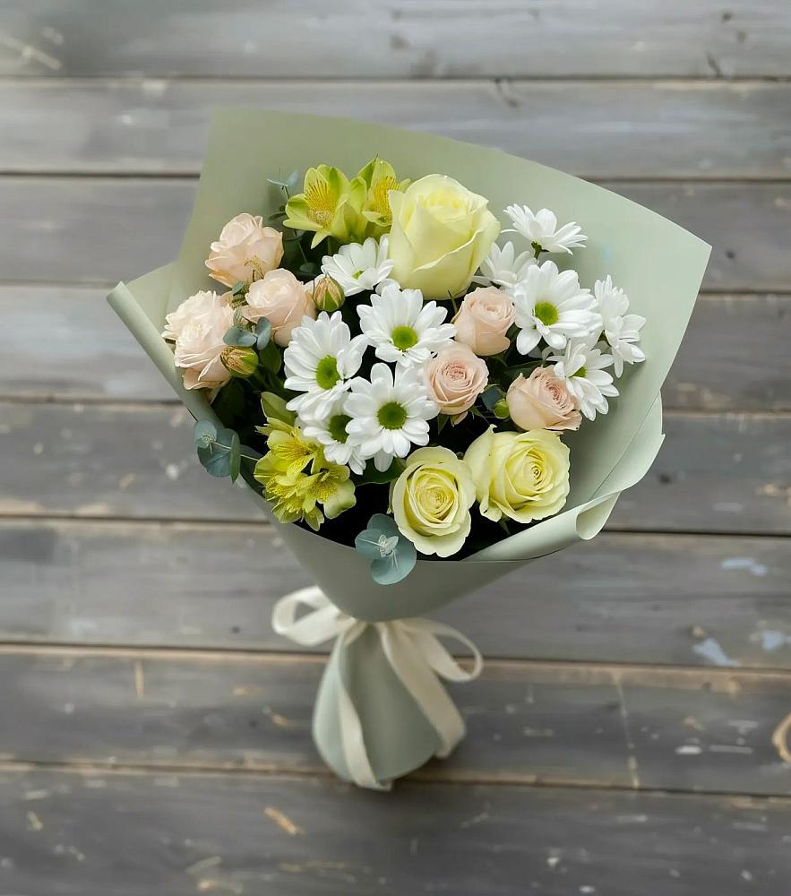 Букет цветов из: Альстромерии, Розы и Хризантемы в Нижнее Казанище