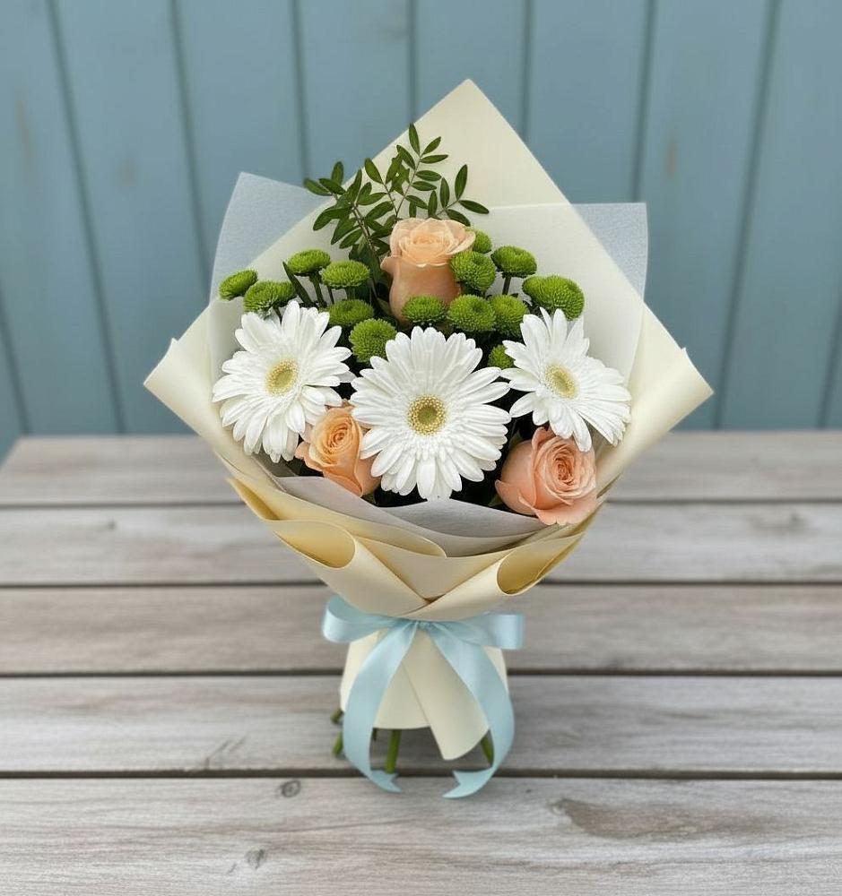 Букет цветов из: Герберы, Розы и Хризантемы в Нижнее Казанище