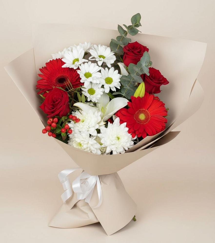 Букет цветов из: Розы, Хризантемы, Герберы и Лилии в Нижнее Казанище