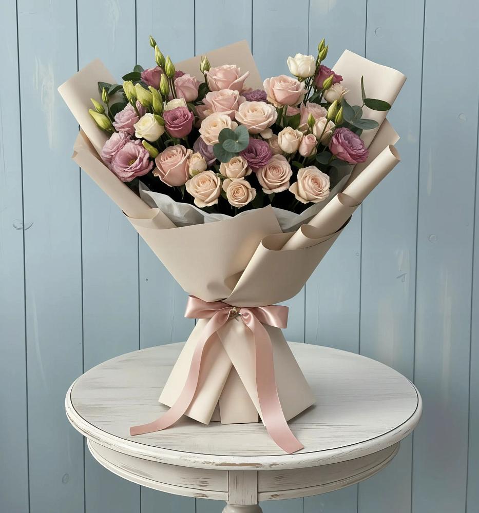 Букет цветов из: Розы и Лизиантусы в Нижнее Казанище