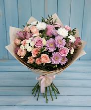 Букет цветов из:  Хризантемы, Розы и Альстромерии в Нижнее Казанище