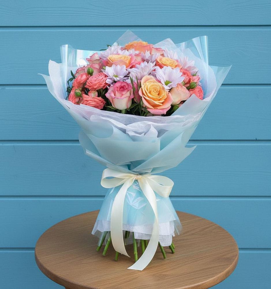 Букет цветов из: Хризантемы и Розы в Нижнее Казанище