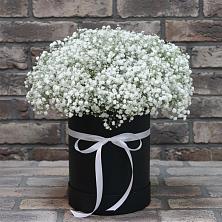 Цветочная композиция из Гипсофила в шляпной коробке в Нижнее Казанище